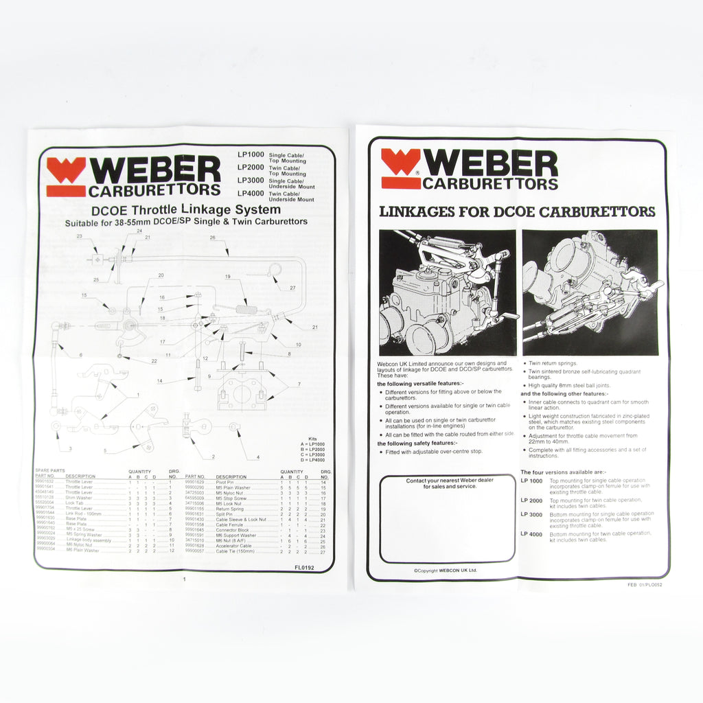 Weber LP1000 DCOE Carburettor Linkage Single Cable